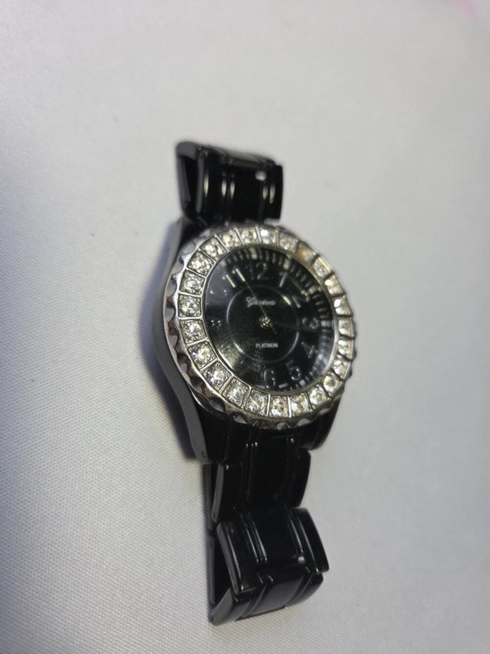 Geneva Black watch with faux diamonds
